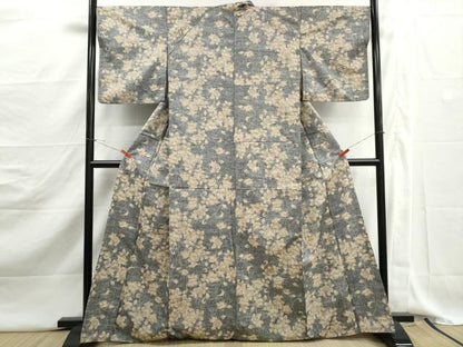 平和屋着物■上質な紬　草花文　正絹　逸品　DABJ5184qa