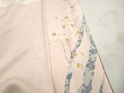 平和屋着物■豪華振袖　飛鶴御所車花文　暈し染め　金彩　正絹　逸品　DABJ5188qa