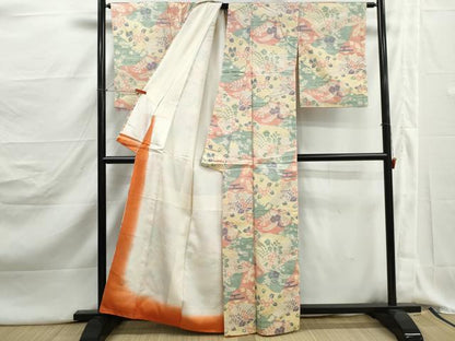 平和屋着物■上質な紬　エ霞花文　正絹　逸品　DABJ5189qa