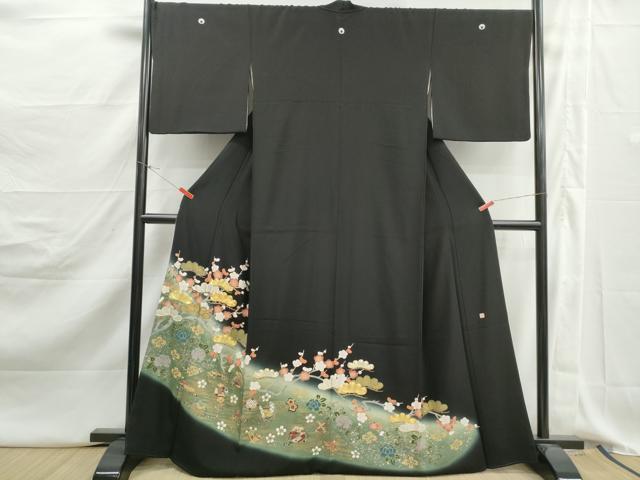 平和屋着物■豪華黒留袖　作家物　駒刺繍　宝尽くし花松文　暈し染め　金彩　正絹　逸品　DABJ5190qa