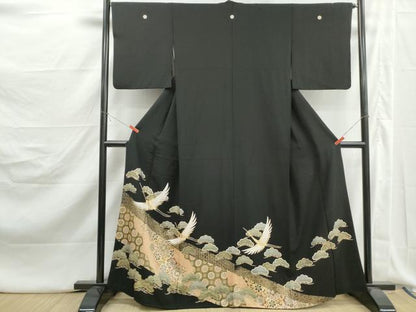 平和屋着物■豪華黒留袖　飛鶴花松文　金彩　正絹　逸品　DABJ5192qa