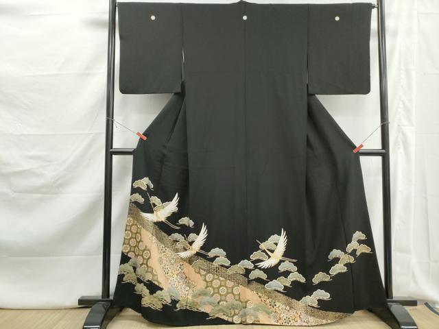 平和屋着物■豪華黒留袖　飛鶴花松文　金彩　正絹　逸品　DABJ5192qa
