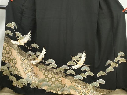平和屋着物■豪華黒留袖　飛鶴花松文　金彩　正絹　逸品　DABJ5192qa