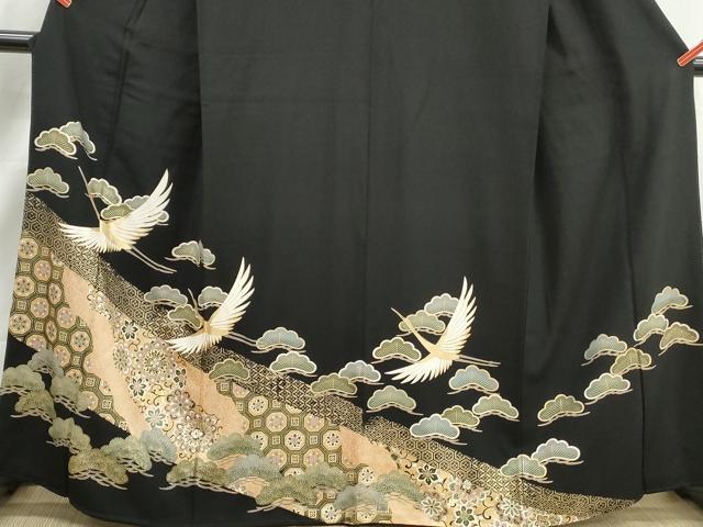 平和屋着物■豪華黒留袖　飛鶴花松文　金彩　正絹　逸品　DABJ5192qa