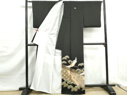 平和屋着物■豪華黒留袖　飛鶴花松文　金彩　正絹　逸品　DABJ5192qa