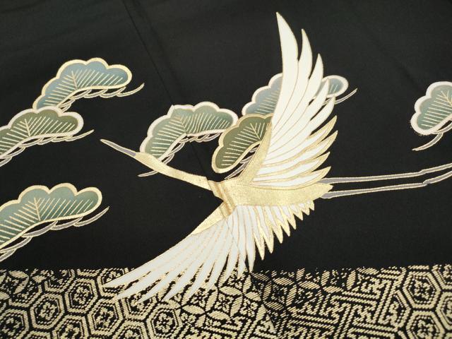 平和屋着物■豪華黒留袖　飛鶴花松文　金彩　正絹　逸品　DABJ5192qa