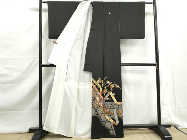 平和屋着物■豪華黒留袖　駒刺繍　宝尽くし飛鶴花文　金彩　正絹　逸品　DABJ5193qa