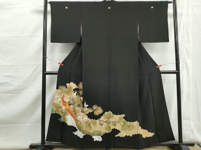 平和屋着物■豪華黒留袖　駒刺繍　尾長鳥花松文　金彩　正絹　逸品　DABJ5194qa