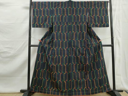 平和屋着物■上質な紬　幾何学文　正絹　逸品　DABJ5206qa