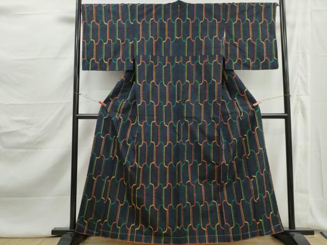 平和屋着物■上質な紬　幾何学文　正絹　逸品　DABJ5206qa