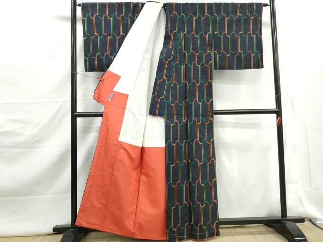 平和屋着物■上質な紬　幾何学文　正絹　逸品　DABJ5206qa