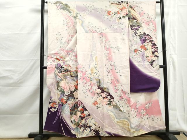平和屋着物■豪華振袖　刺繍　孔雀花文　暈し染め　金彩　正絹　逸品　DABJ5212qa
