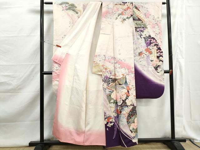 平和屋着物■豪華振袖　刺繍　孔雀花文　暈し染め　金彩　正絹　逸品　DABJ5212qa
