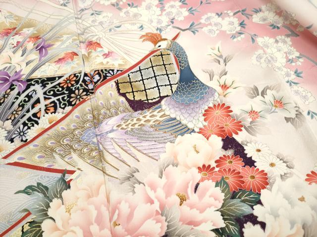 平和屋着物■豪華振袖　刺繍　孔雀花文　暈し染め　金彩　正絹　逸品　DABJ5212qa