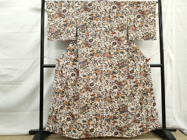 平和屋着物■上質な小紋　型染め　風景花文　正絹　逸品　DABJ5213qa