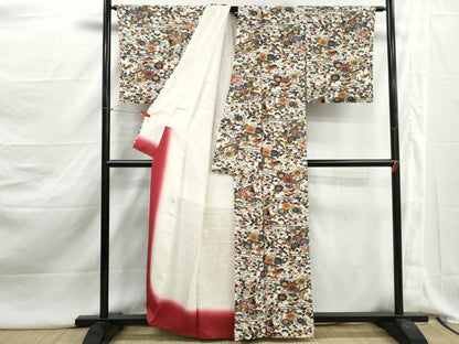 平和屋着物■上質な小紋　型染め　風景花文　正絹　逸品　DABJ5213qa