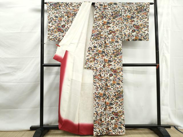 平和屋着物■上質な小紋　型染め　風景花文　正絹　逸品　DABJ5213qa
