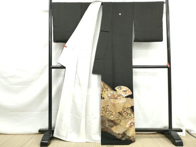 平和屋着物■豪華黒留袖　駒刺繍　宝尽くし扇面花文　金彩　正絹　逸品　DABJ5218qa