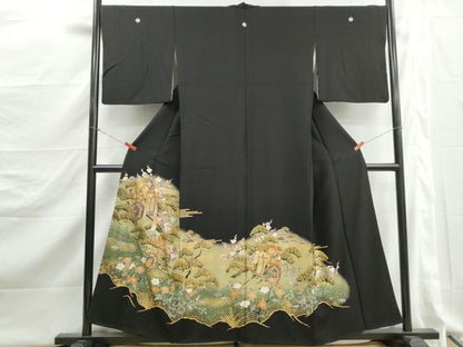 平和屋着物■豪華黒留袖　御所車花松文　暈し染め　金彩　正絹　逸品　DABJ5220qa