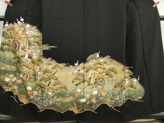 平和屋着物■豪華黒留袖　御所車花松文　暈し染め　金彩　正絹　逸品　DABJ5220qa