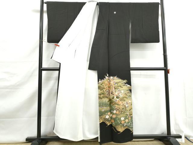 平和屋着物■豪華黒留袖　御所車花松文　暈し染め　金彩　正絹　逸品　DABJ5220qa