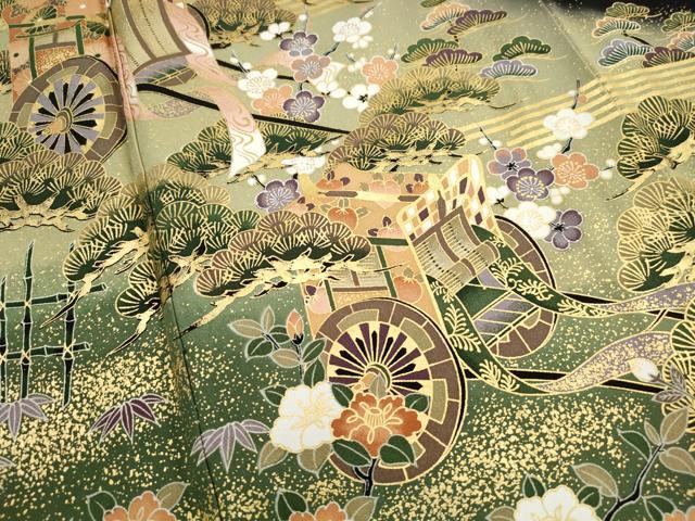 平和屋着物■豪華黒留袖　御所車花松文　暈し染め　金彩　正絹　逸品　DABJ5220qa