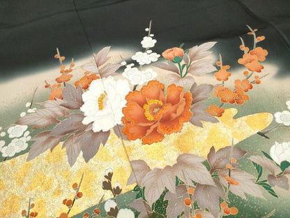 平和屋着物■豪華黒留袖　刺繍　流水鴛鴦花文　暈し染め　金彩　正絹　逸品　DABJ5222qa