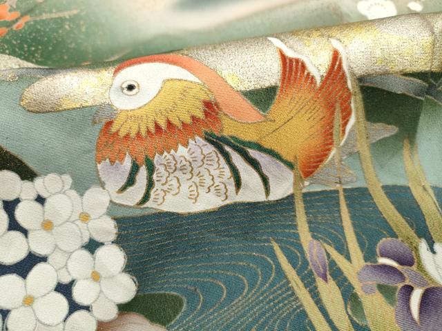 平和屋着物■豪華黒留袖　刺繍　流水鴛鴦花文　暈し染め　金彩　正絹　逸品　DABJ5222qa