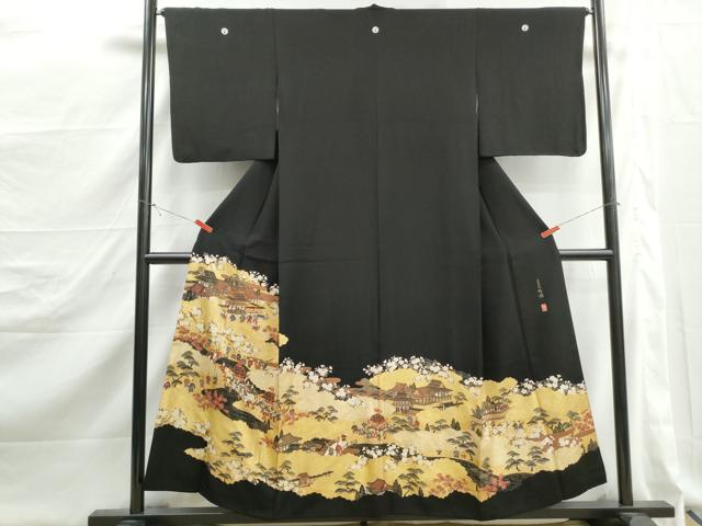 平和屋着物■豪華黒留袖　作家物　駒刺繍　日吉大社之図　金彩　正絹　逸品　DABJ5223qa