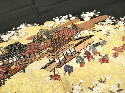 平和屋着物■豪華黒留袖　作家物　駒刺繍　日吉大社之図　金彩　正絹　逸品　DABJ5223qa