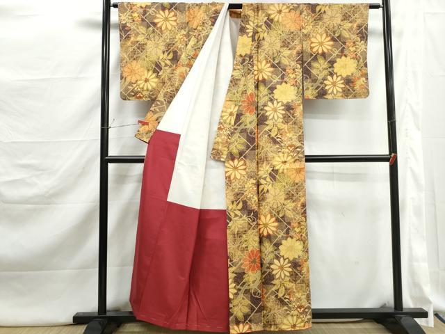 平和屋着物■本場染大島紬　霞舞花文　正絹　逸品　DABJ5227qa