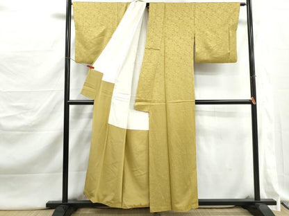 平和屋着物■上質な色無地　銀杏尽くし地紋　芥子色　正絹　逸品　DABJ5238qa