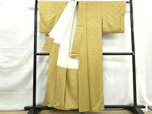 平和屋着物■上質な色無地　銀杏尽くし地紋　芥子色　正絹　逸品　DABJ5238qa