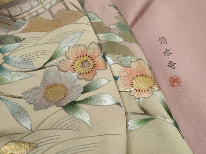 平和屋着物■訪問着　作家物　螺鈿　渡橋風景花文　清水寺　金銀彩　正絹　逸品　DABJ5241qa