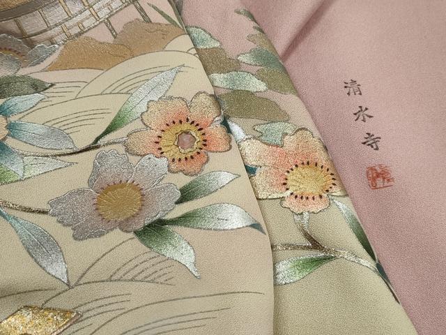 平和屋着物■訪問着　作家物　螺鈿　渡橋風景花文　清水寺　金銀彩　正絹　逸品　DABJ5241qa