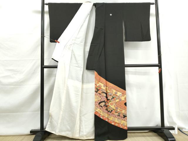 平和屋着物■豪華黒留袖　駒刺繍　扇面吉祥花文　金銀彩　正絹　逸品　DABJ5242qa