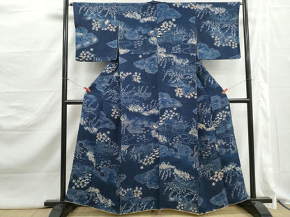 平和屋着物■上質な小紋　風景花文　暈し染め　正絹　逸品　DABJ5244qa