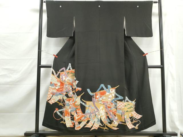 平和屋着物■豪華黒留袖　几帳風景花松文　正絹　逸品　DABJ5249qa