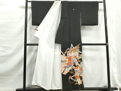 平和屋着物■豪華黒留袖　几帳風景花松文　正絹　逸品　DABJ5249qa