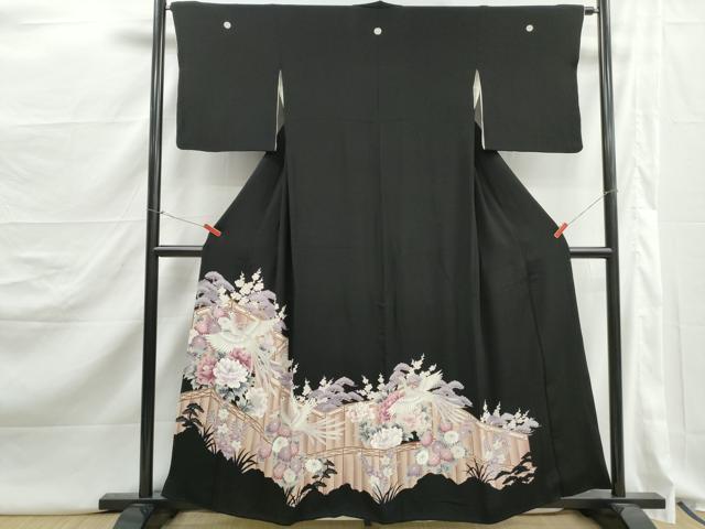 平和屋着物■豪華黒留袖　刺繍　屏風花鳥文　鳳凰　牡丹　金糸　正絹　逸品　DABJ5250qa