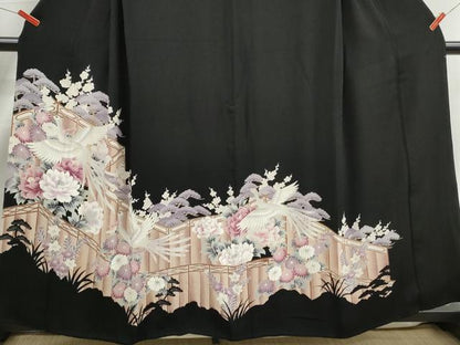 平和屋着物■豪華黒留袖　刺繍　屏風花鳥文　鳳凰　牡丹　金糸　正絹　逸品　DABJ5250qa