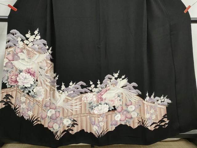 平和屋着物■豪華黒留袖　刺繍　屏風花鳥文　鳳凰　牡丹　金糸　正絹　逸品　DABJ5250qa