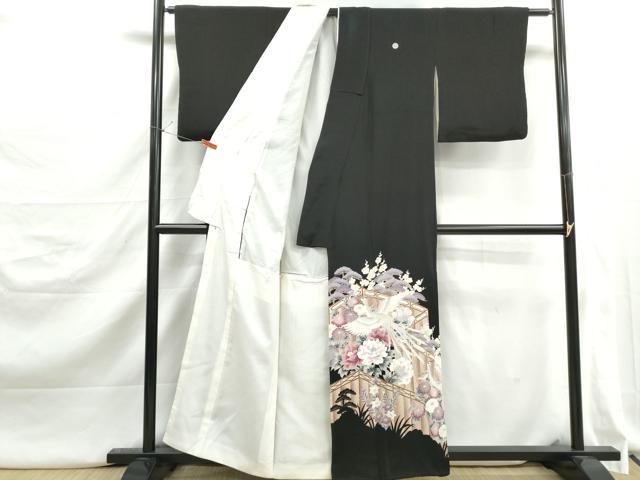 平和屋着物■豪華黒留袖　刺繍　屏風花鳥文　鳳凰　牡丹　金糸　正絹　逸品　DABJ5250qa