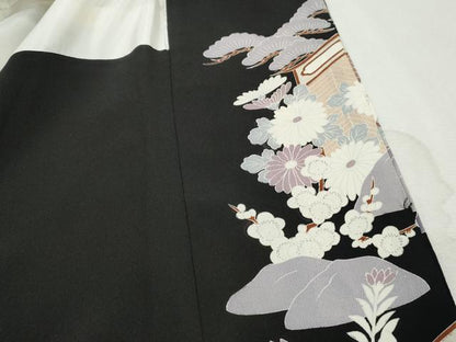 平和屋着物■豪華黒留袖　刺繍　屏風花鳥文　鳳凰　牡丹　金糸　正絹　逸品　DABJ5250qa