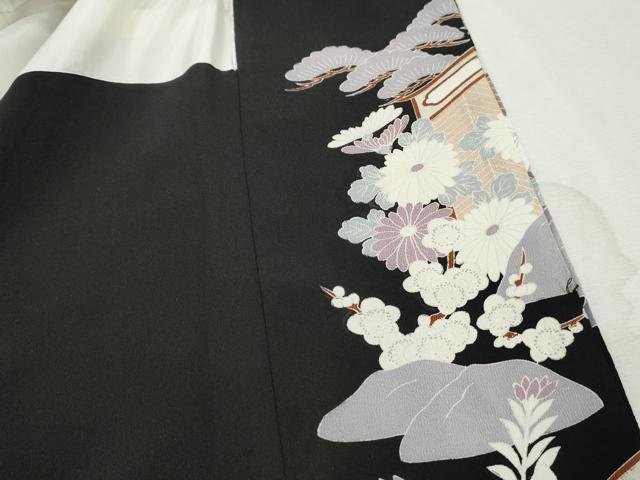 平和屋着物■豪華黒留袖　刺繍　屏風花鳥文　鳳凰　牡丹　金糸　正絹　逸品　DABJ5250qa