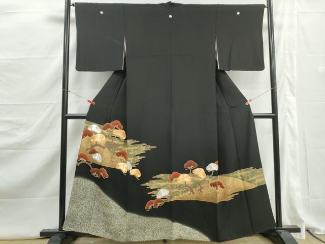 平和屋着物■豪華黒留袖　駒刺繍　霞枝松文　暈し染め　金彩　正絹　逸品DABJ5251qa