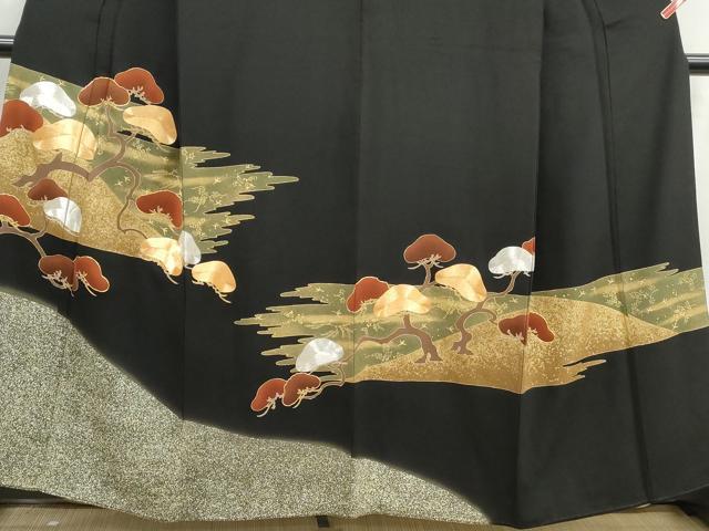 平和屋着物■豪華黒留袖　駒刺繍　霞枝松文　暈し染め　金彩　正絹　逸品DABJ5251qa