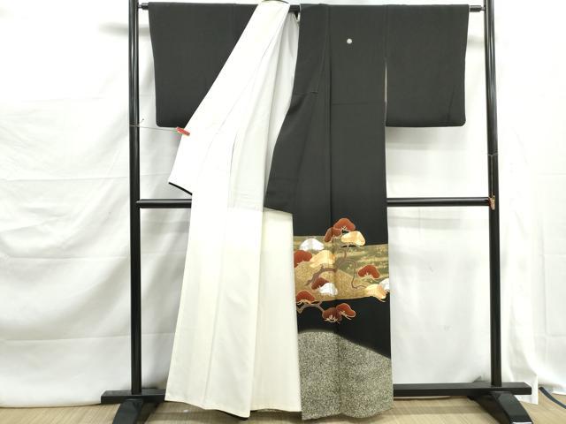 平和屋着物■豪華黒留袖　駒刺繍　霞枝松文　暈し染め　金彩　正絹　逸品DABJ5251qa