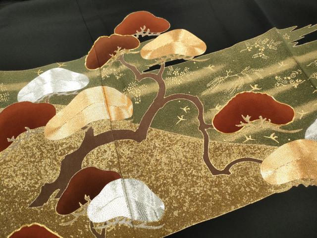 平和屋着物■豪華黒留袖　駒刺繍　霞枝松文　暈し染め　金彩　正絹　逸品DABJ5251qa