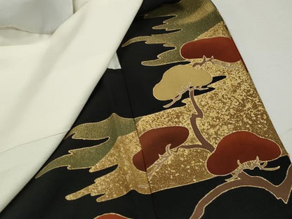 平和屋着物■豪華黒留袖　駒刺繍　霞枝松文　暈し染め　金彩　正絹　逸品DABJ5251qa